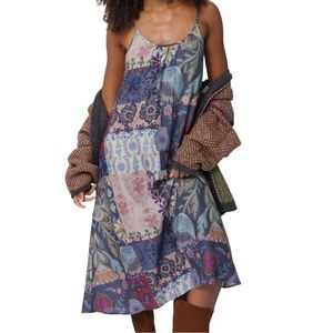 NATURAL LIFE Lizzie Blue Patchwork Floral Midi Dress XS NWT Summer Boho Festival